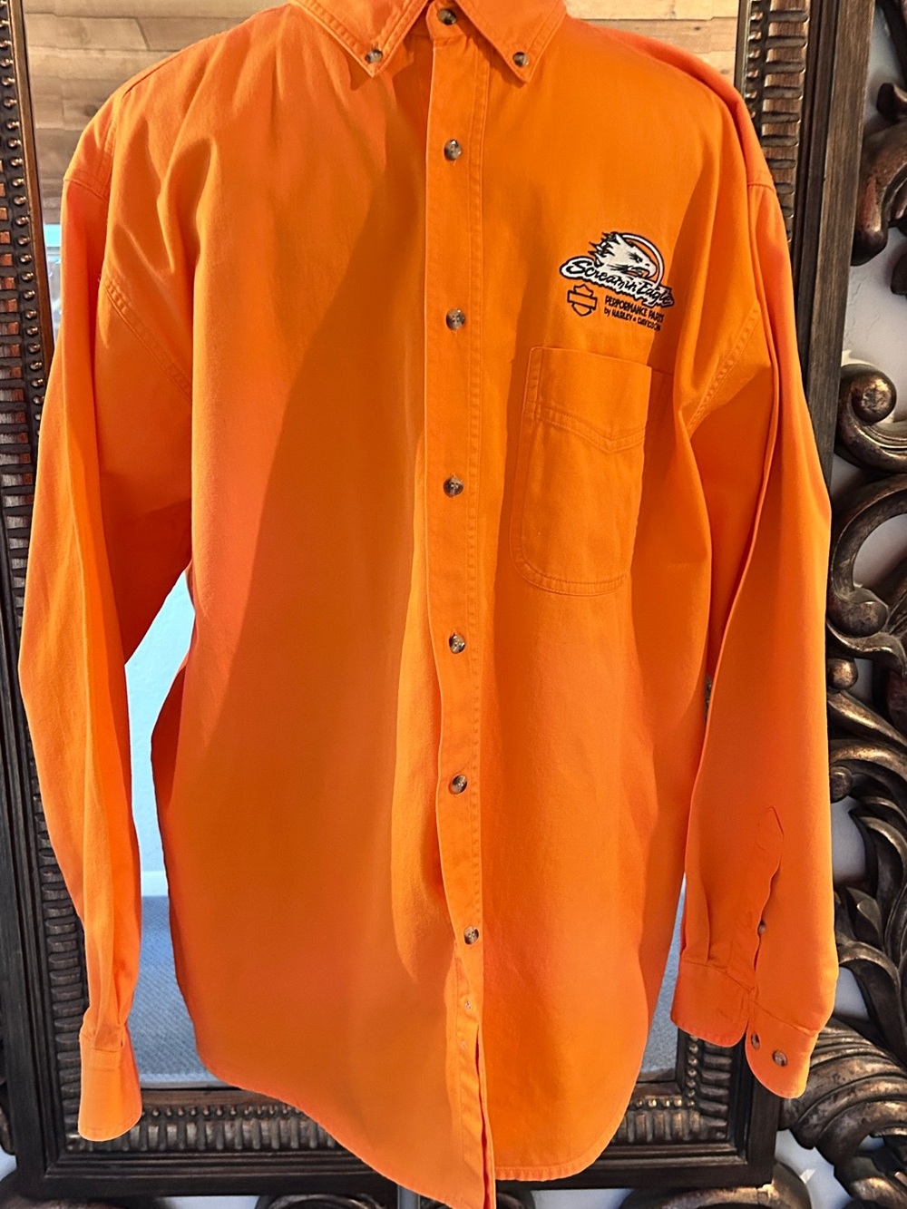 Harley-Davidson Screaming Eagle Orange Long-Sleeve Button-Down Work Shirt